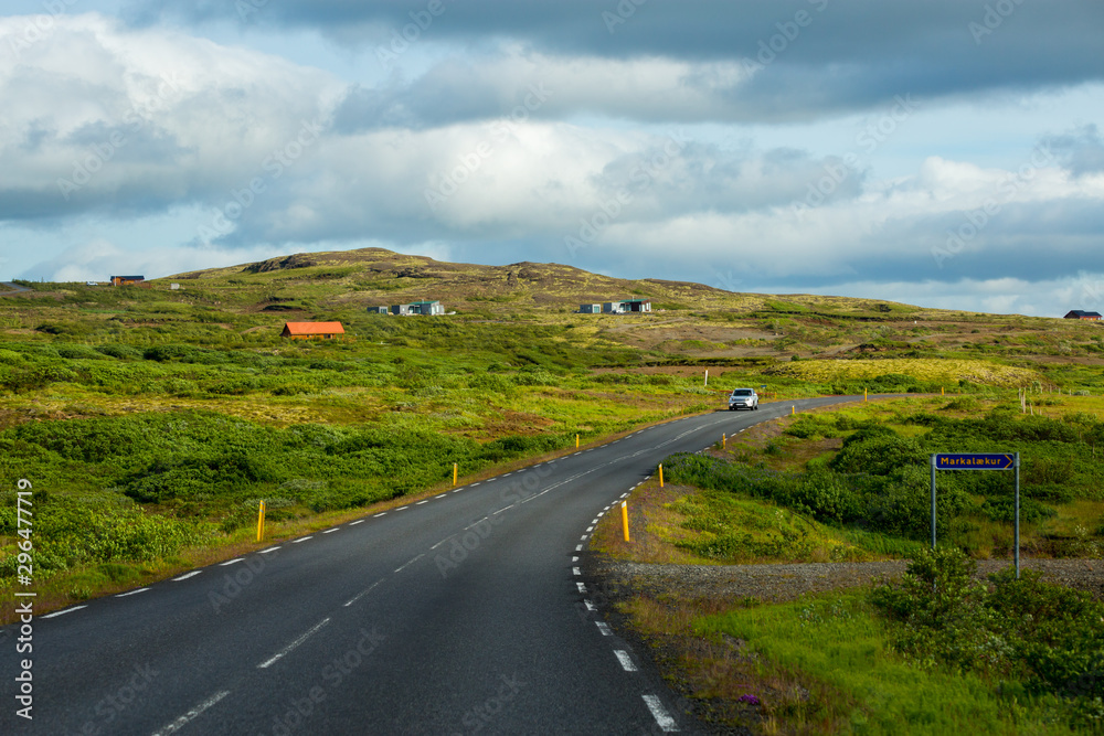 Road trip travel on the countryside in Iceland, Summer time