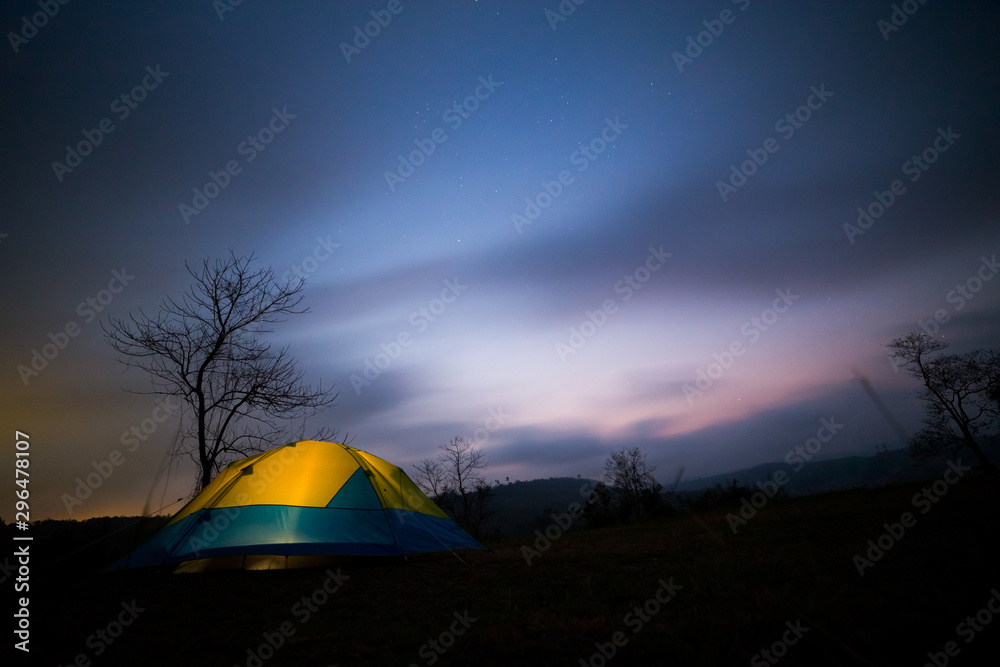 Picture of Camping tent in the forest at night