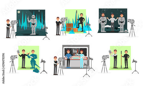 Motion Movie Making Process Vector Illustrated Scenes