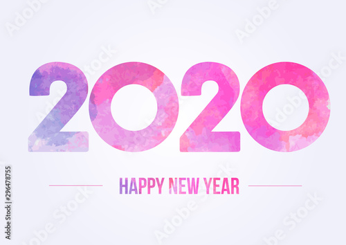 Happy new year 2020. Year 2019 design element. Watercolor illustration. Merry Chrstmas Background for dinner invitations, festive posters,promotional depliant, greetings cards.