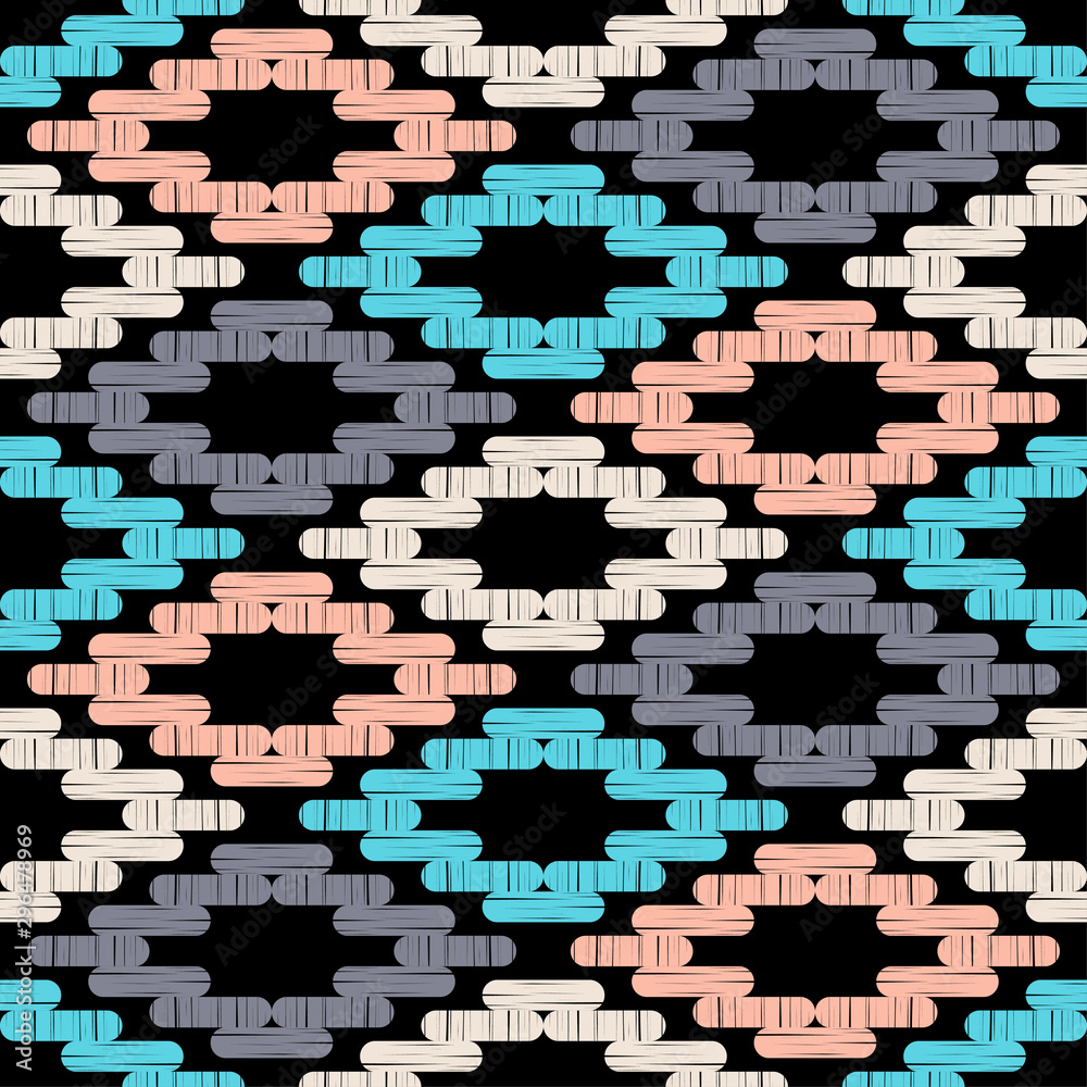 Ethnic boho seamless pattern. Lace. Embroidery on fabric. Patchwork texture. Weaving. Traditional ornament. Tribal pattern. Folk motif. Vector illustration for web design or print. Ethnic boho seamless pattern. Lace. Embroidery on fabric. Patchwork texture. Weaving. Traditional ornament. Tribal pattern. Folk motif. Vector illustration for web design or print.