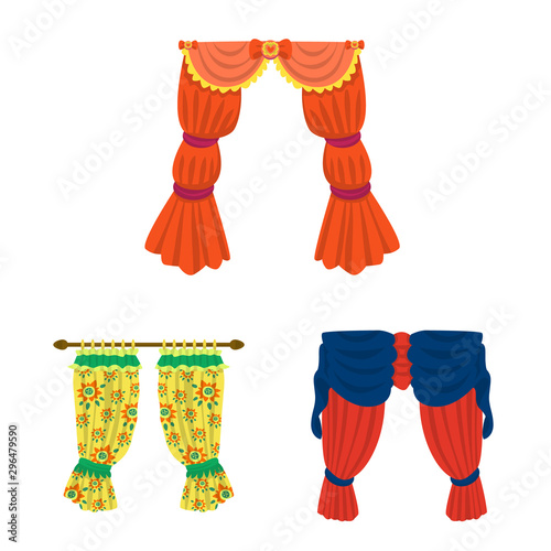 Isolated object of lambrequin and drapery sign. Collection of lambrequin and decoration stock vector illustration.