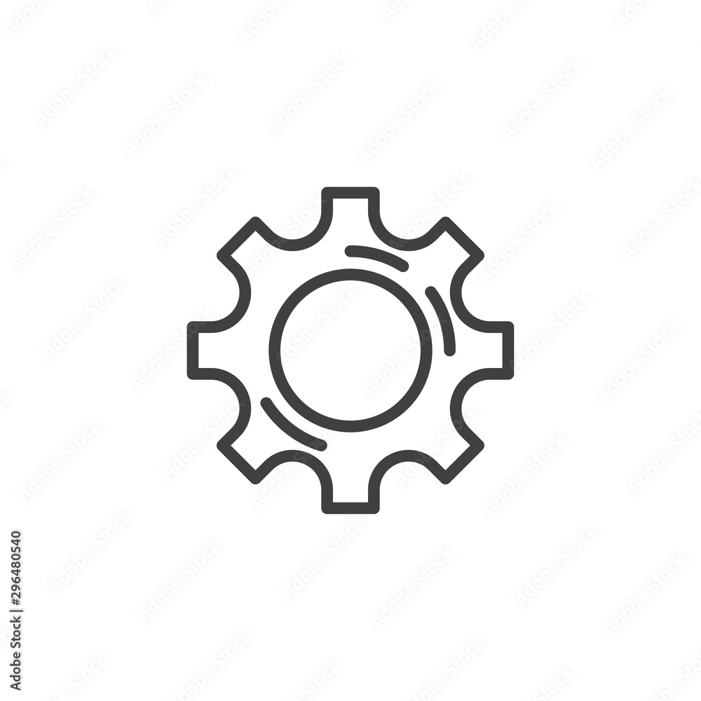 Cog gear line icon. Cogwheel linear style sign for mobile concept and web design. Gear wheel outline vector icon. Symbol, logo illustration. Vector graphics Cog gear line icon. Cogwheel linear style sign for mobile concept and web design. Gear wheel outline vector icon. Symbol, logo illustration. Vector graphics