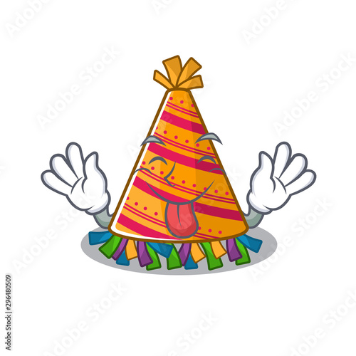 Tongue out party hat in a above mascot