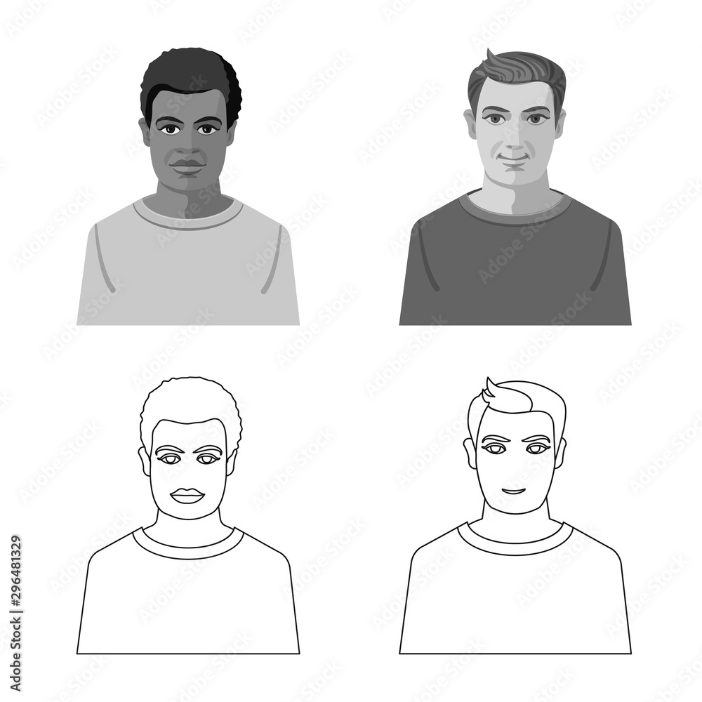 Vector illustration of hairstyle and profession sign. Set of hairstyle and character vector icon for stock. Vector illustration of hairstyle and profession sign. Set of hairstyle and character vector icon for stock.