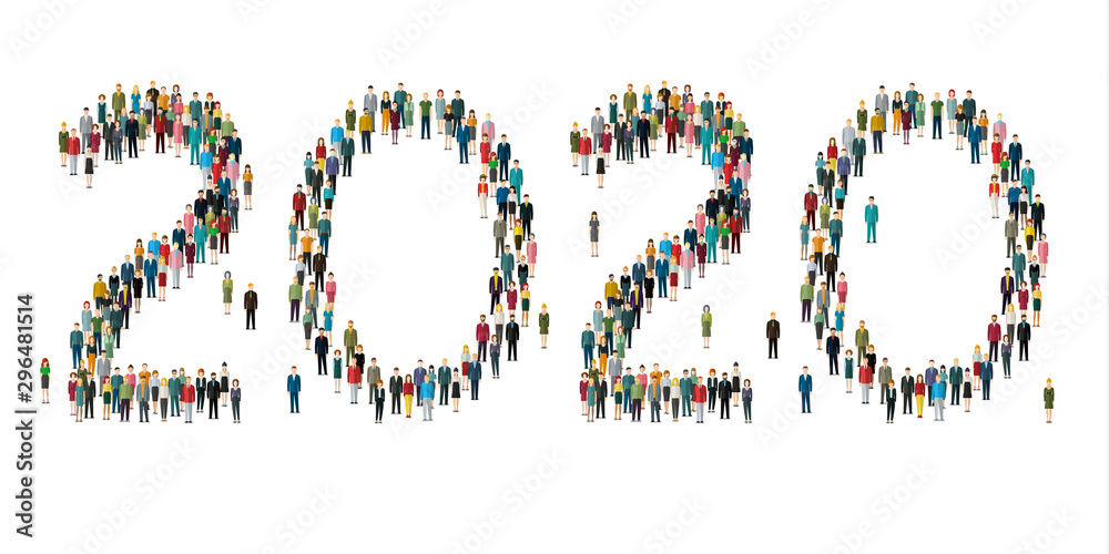 2020 formed out from people. Top view. Flat design 2020 formed out from people. Top view. Flat design