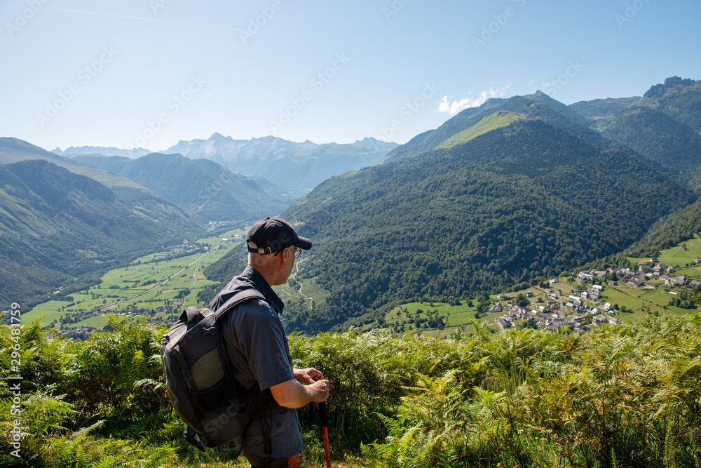 man hiker on the french  Pyrenees mountains