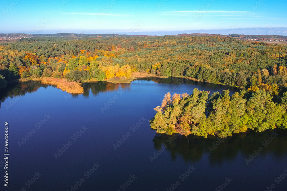 Aerial landscape of the lake in autumn, Poland