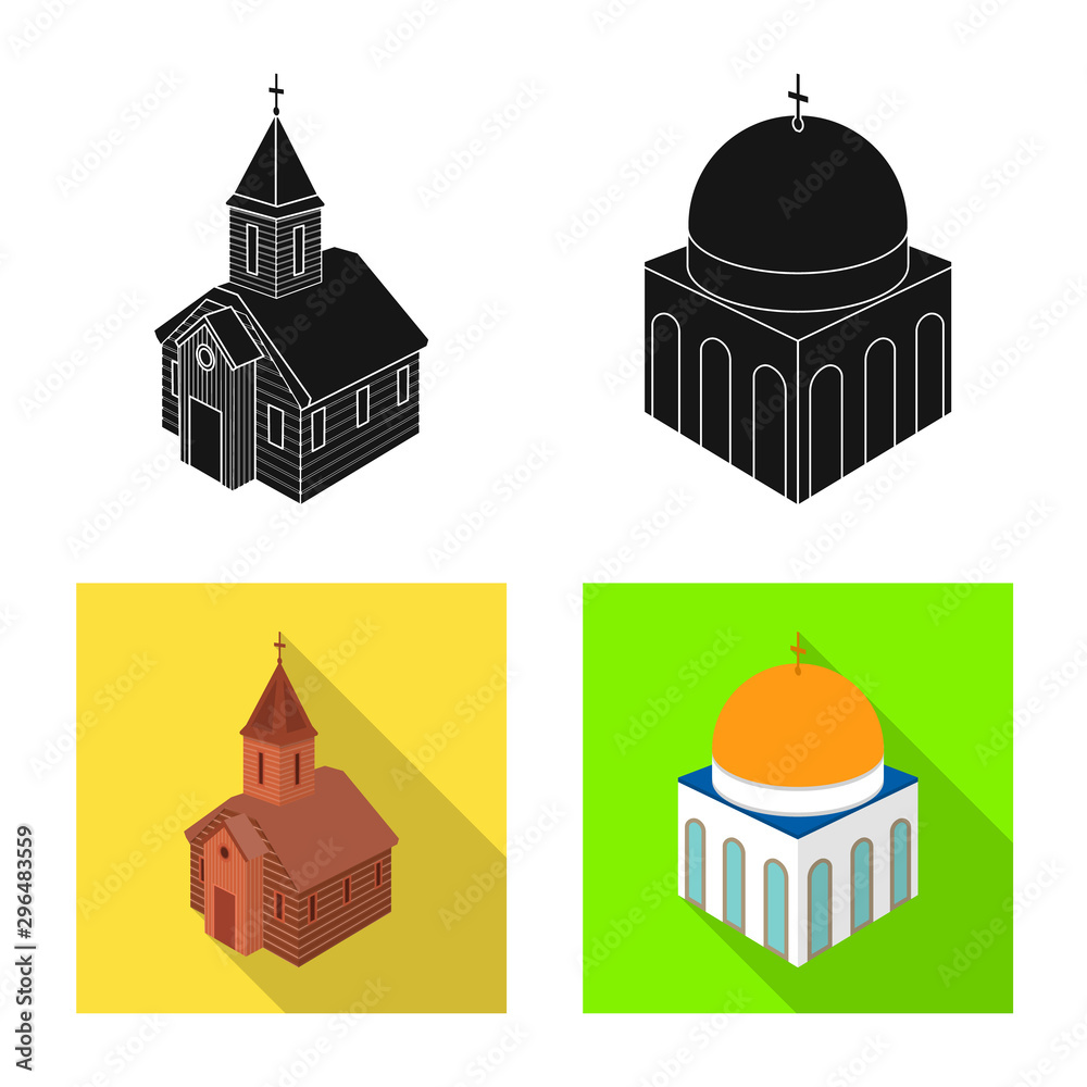 Isolated object of temple and historic icon. Collection of temple and faith stock vector illustration.