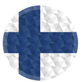 Round badge or button Finland low poly flag with lightening on the edge