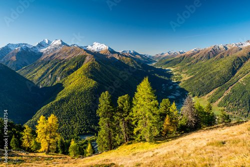 view from Plan Sech over Zernez, Swiss Nationalpark and Engadin