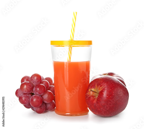 Glass of fresh fruit juice isolated on white