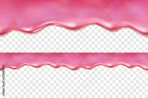 Jam seamless pattern isolated on transparent background. Red splash syrup, sauce or fruit sweet candy drip. Vector flow liquid border template.
