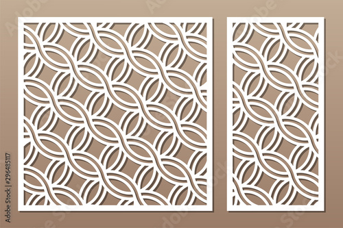 Set decorative card for cutting. Round, Celtic pattern. Laser cut. Ratio 1:1, 1:2. Vector illustration.