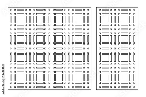 Set decorative card for cutting. Square, Scotland cage pattern. Laser cut. Ratio 1:1, 1:2. Vector illustration.