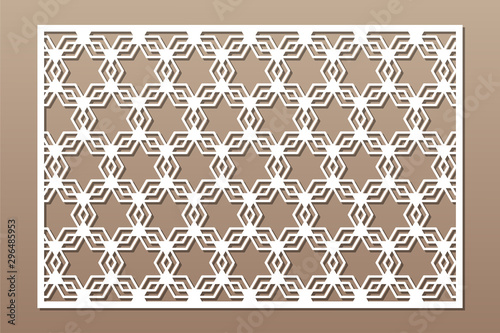 Set decorative card for cutting. Line, star, arabesque pattern. Laser cut. Ratio 3:2. Vector illustration.