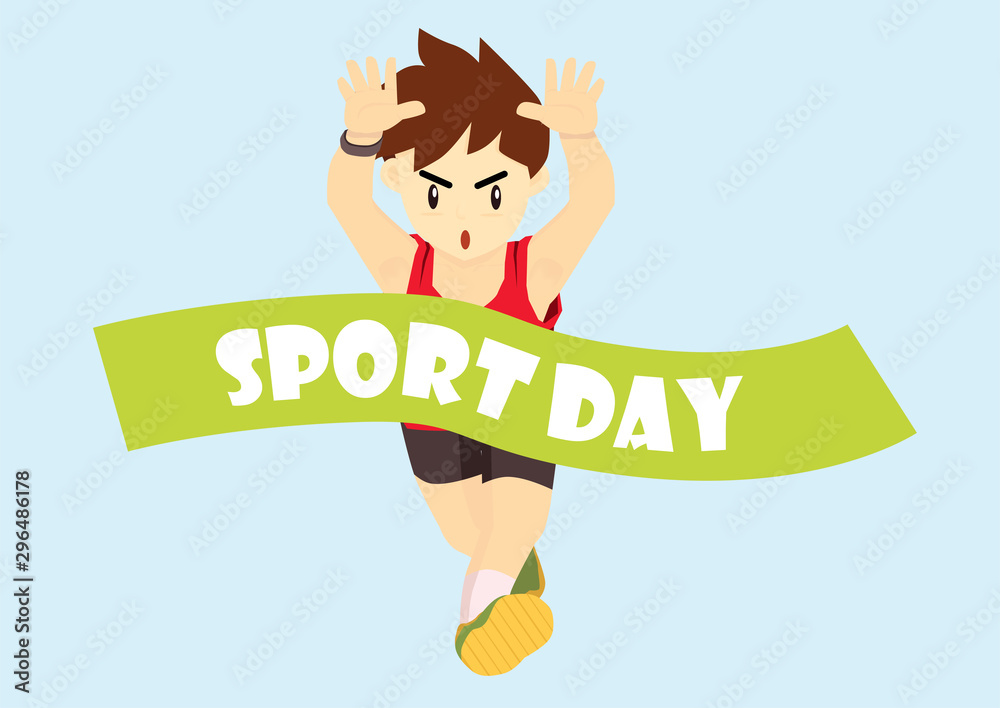 A man running to the finish line in sport day activity. A man running to the finish line in sport day activity.
