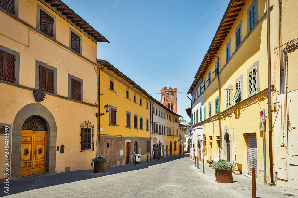 Montopoli in Val d'Arno narrow street architecture. Tuscany, Itaky.