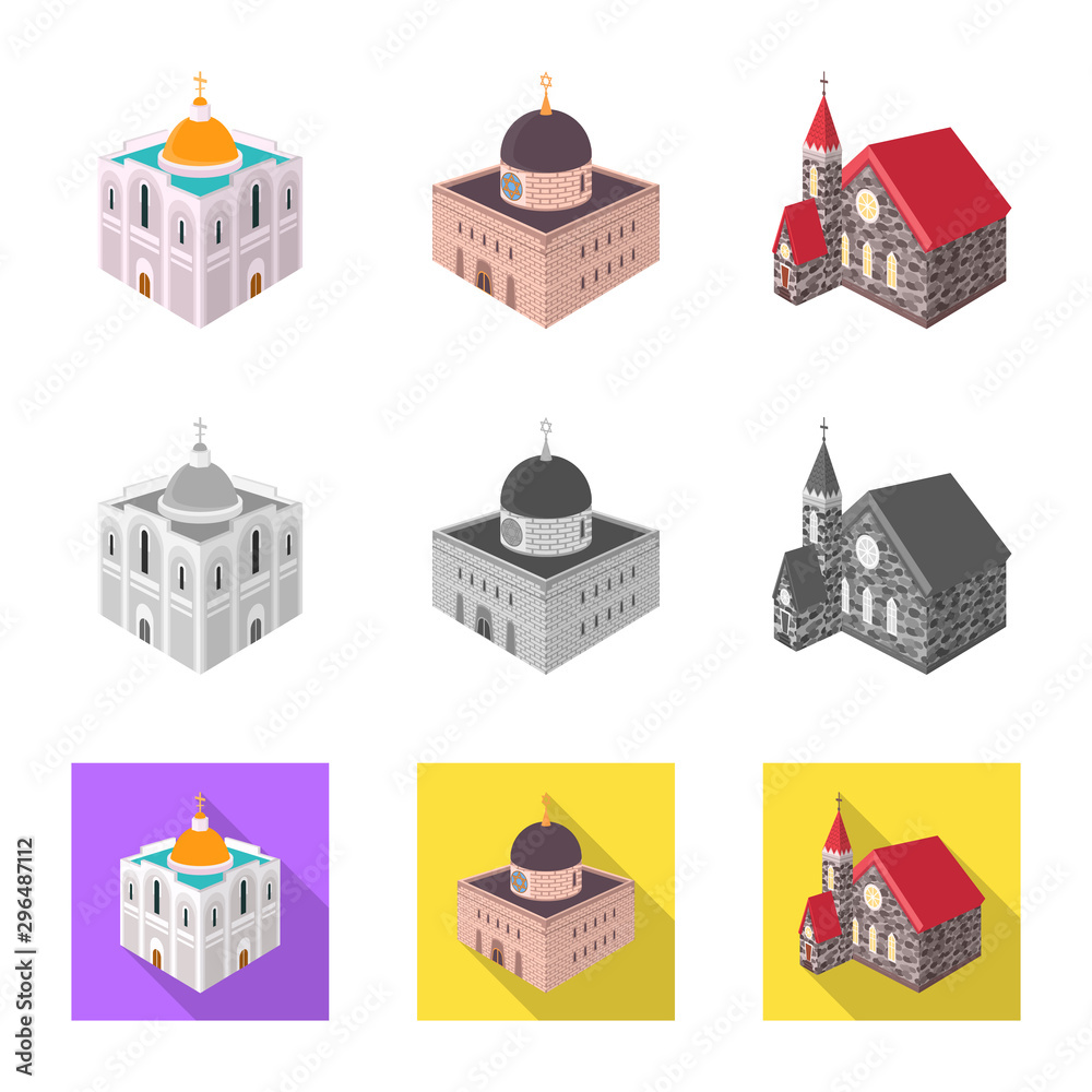 Isolated object of temple and historic logo. Collection of temple and faith vector icon for stock.