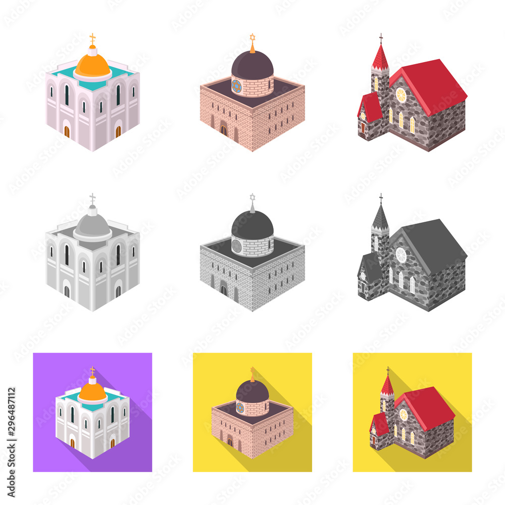 Isolated object of temple and historic logo. Collection of temple and faith vector icon for stock. Isolated object of temple and historic logo. Collection of temple and faith vector icon for stock.