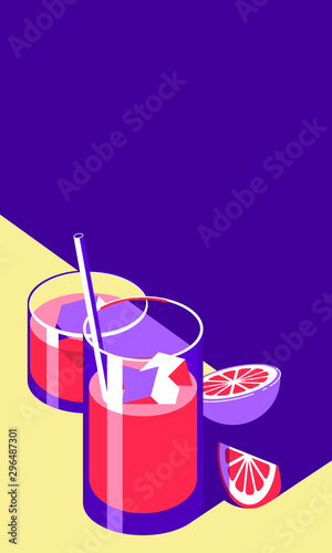 Glasses with cocktails, drinks. Bright modern style. Pop art, 3d