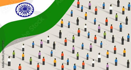 Indian independence anniversary celebration and unity. People of India crowd group of people standing protesting together stand gathering in public