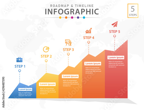 Infographic template for business. 5 Steps Modern Timeline diagram with graphs, presentation vector infographic.