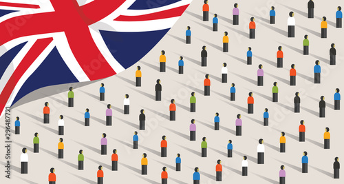 British Britain independence anniversary celebration and unity. People of UK United Kingdom crowd group of people standing protesting together stand gathering in public