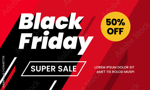 Black friday super sale 50% off modern typography long shadow style poster background social media promotion design. vector illustration graphic template