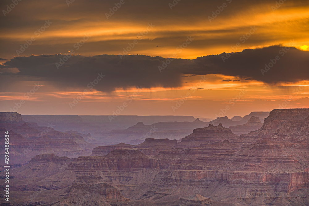 sunset view from Desert View Point into the Grand canyon