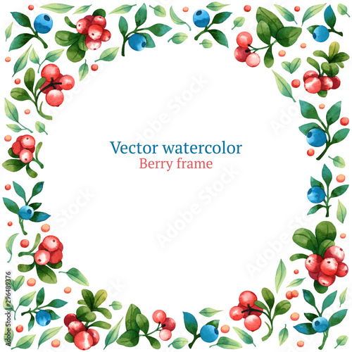 Watercolor vector frame with leaves and berries