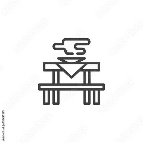 Dining table line icon. linear style sign for mobile concept and web design. Table with hot food plate outline vector icon. Symbol, logo illustration. Vector graphics