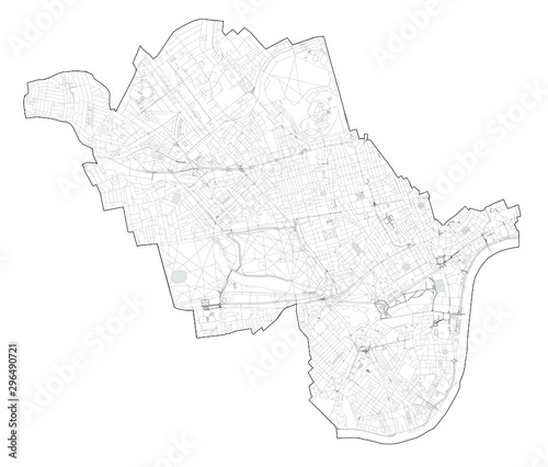 Satellite view of the London boroughs, map and streets of City of Westminster borough. England
