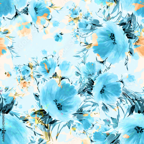 Seamless watercolor hand-drawn pattern on paper R