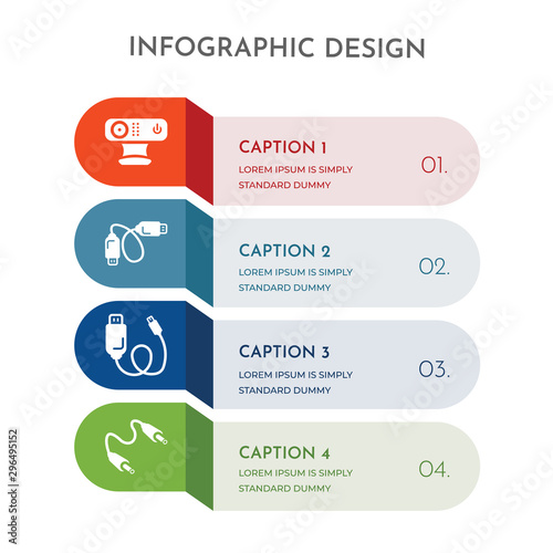 4 colorful filled icons set such as connector, usb, cable, webcam