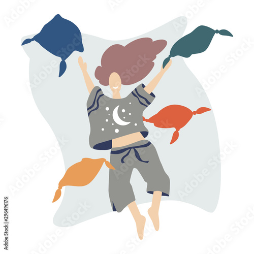  Beautiful woman on pajama party flat vector illustration.