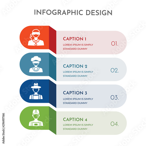 4 colorful filled icons set such as mechanic, farmer, scientist, bouncer