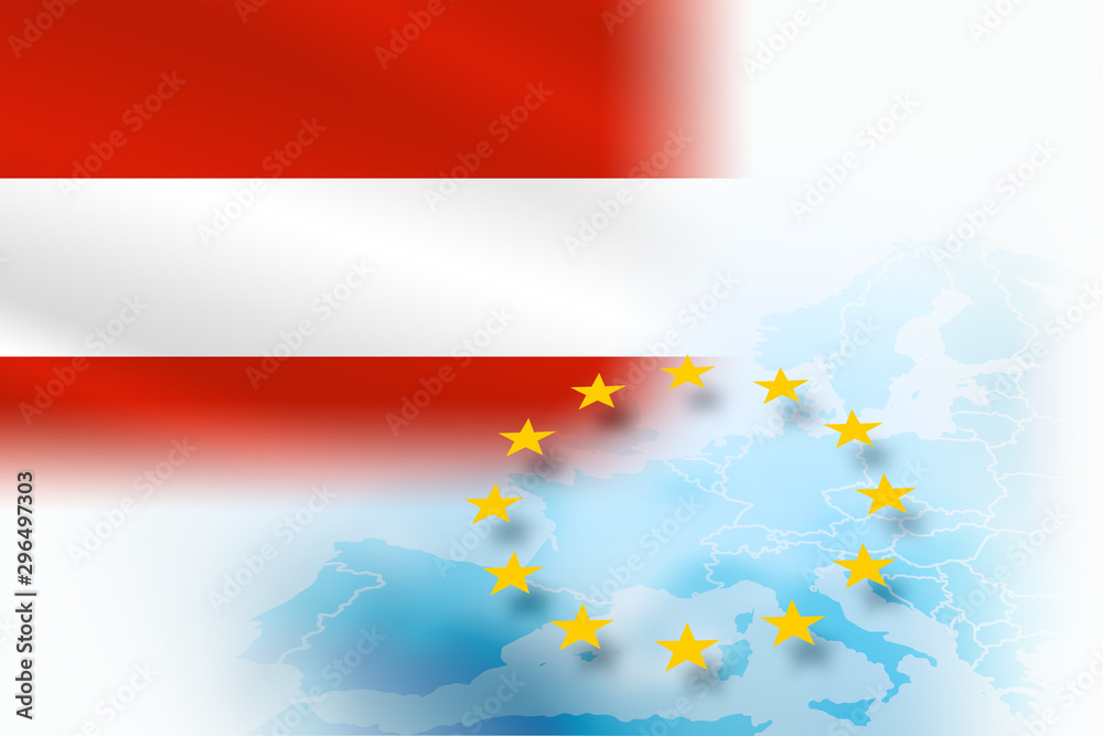 Flag of Austria- member of the European Union on a light blue background