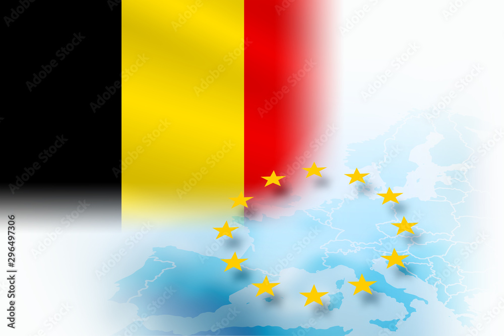 The flag of Belgium - a member of the European Union on a light blue background