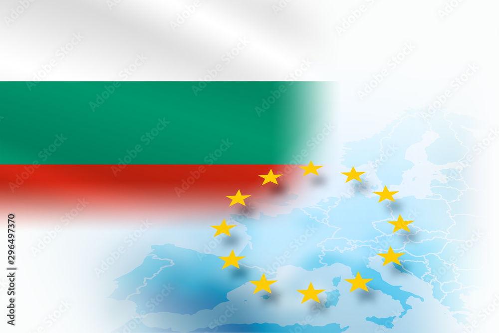 Flag of Bulgaria - member of the European Union on a light blue background