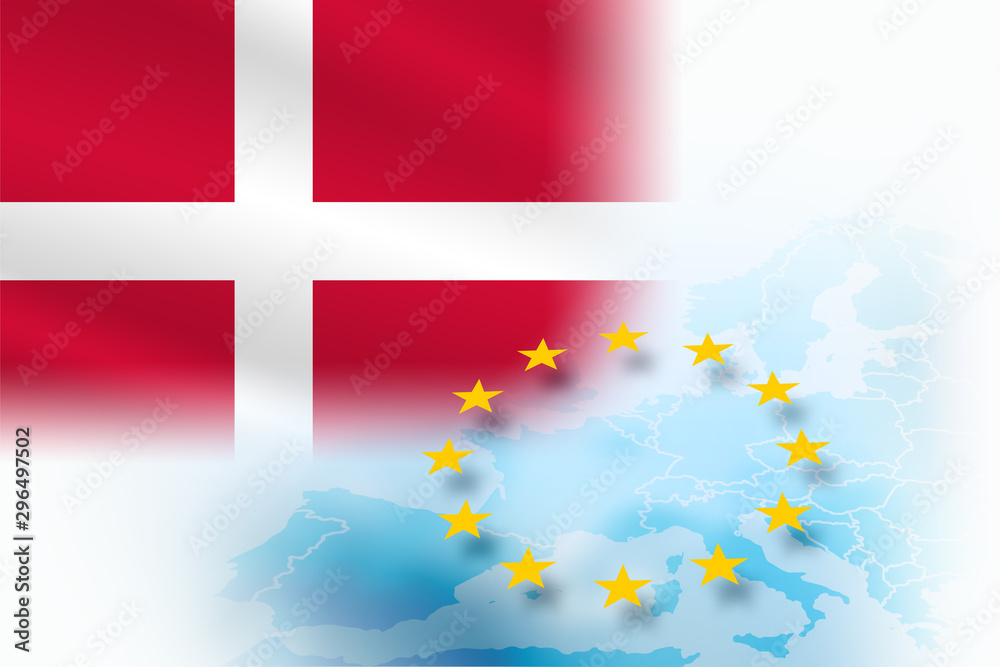 Flag of Denmark- member of the European Union on a light blue background