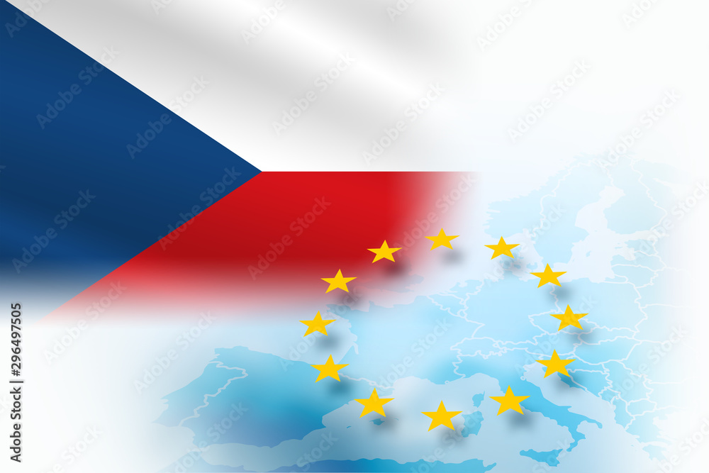Flag of the Czech Republic- European Union member on a light blue background