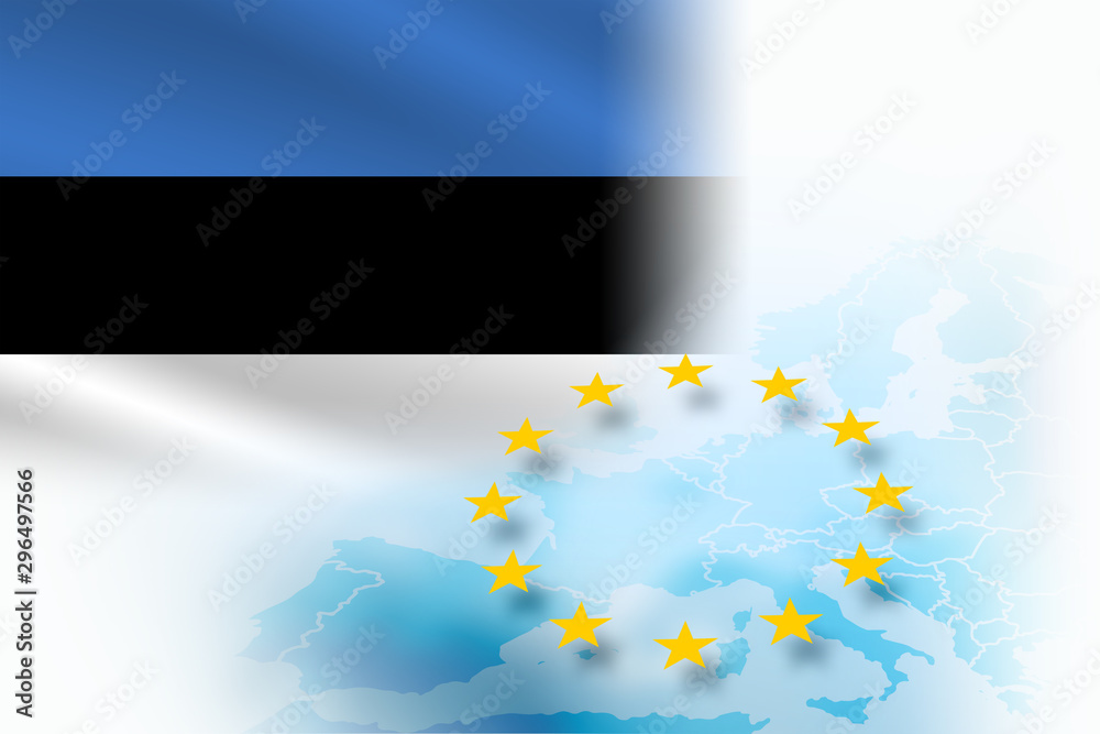 Flag of Estonia - member of the European Union on a light blue background