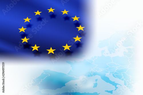 Flag of EU - member of the European Union on a light blue background
