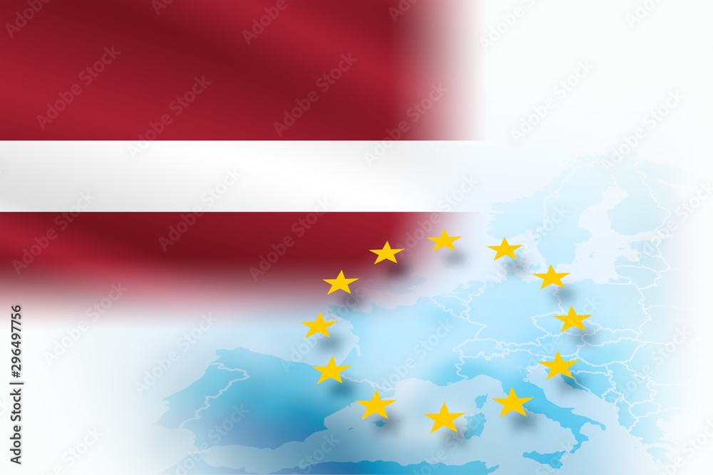 Flag of Lithuania- member of the European Union on a light blue background