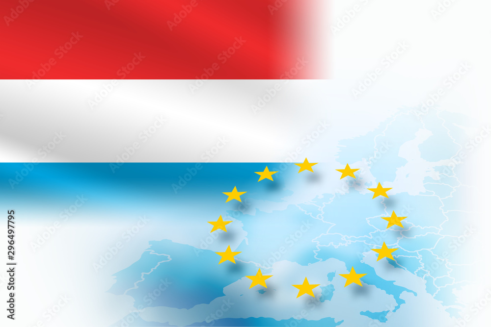 Flag of the Netherlands - member of the European Union on light blue background