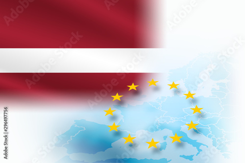 Obraz na płótnie Flag of Lithuania- member of the European Union on a light blue background w salonie