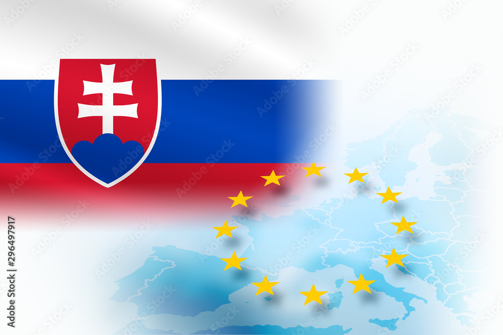 Flag of Slovakia - member of the European Union on a light blue background