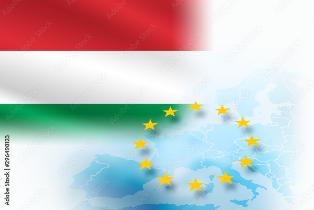 Flag of Hungary - member of the European Union on a light blue background
