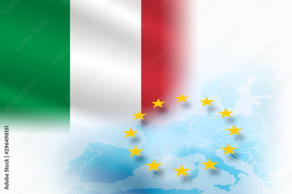 Poznaj wymowę Flag of Italy - member of the European Union on a light blue background